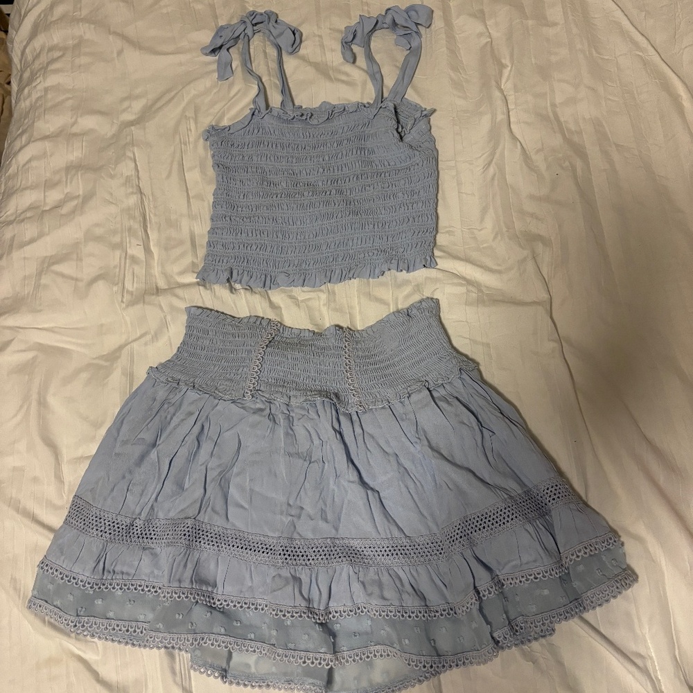 KATIE J NYC Lara lace trim mini skirt + matching top